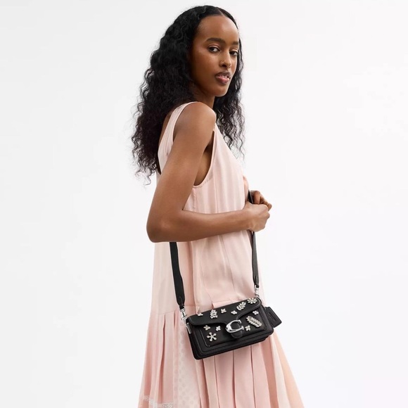 Coach Tabby Shoulder Bag 20 with Crystals Silver/Black Glovetanned Leather NWT - Picture 16 of 16